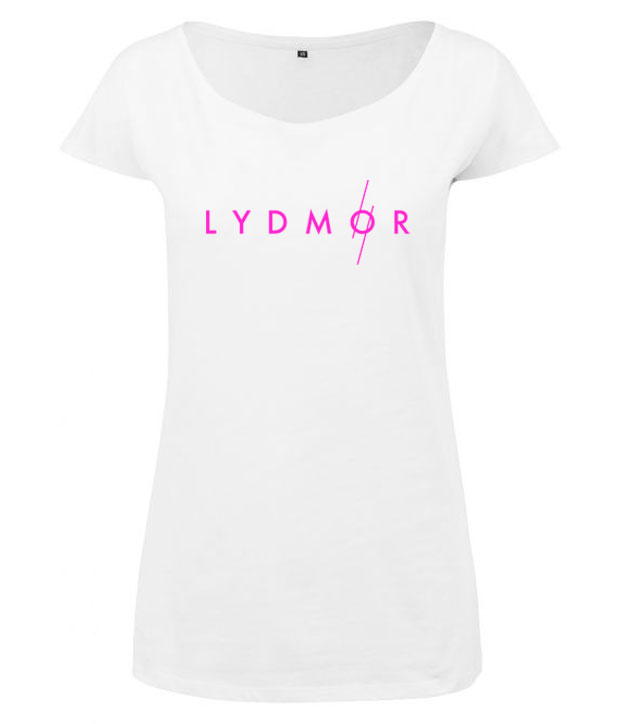 Hvid t-shirt med pink logo Hvid t-shirt til kvinder med pink Lydmor logo