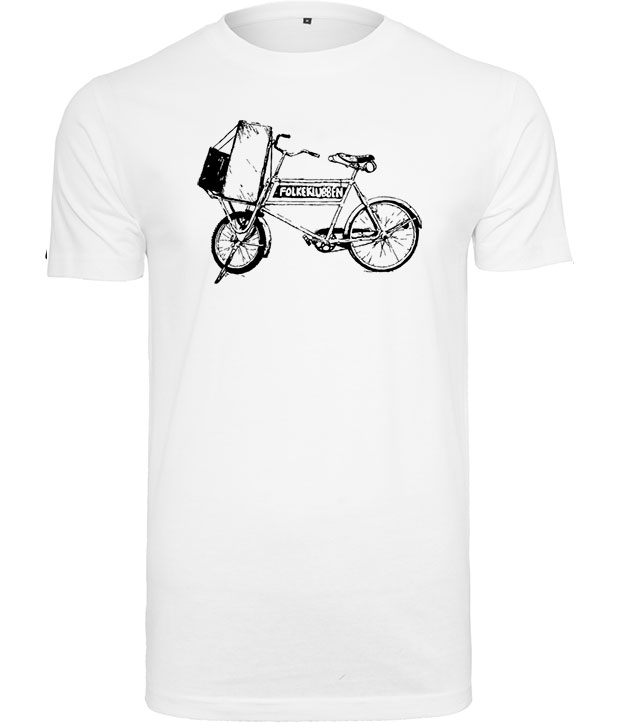 Hvid t-shirt med cykel med logo påtrykt Folkeklubben hvid t-shirt med cykel med logo