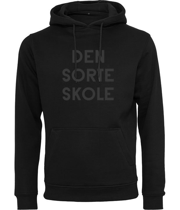 Hoodie med stort, sort logo Sort hoodie med den sorte skole logo trykt i sort og stort format